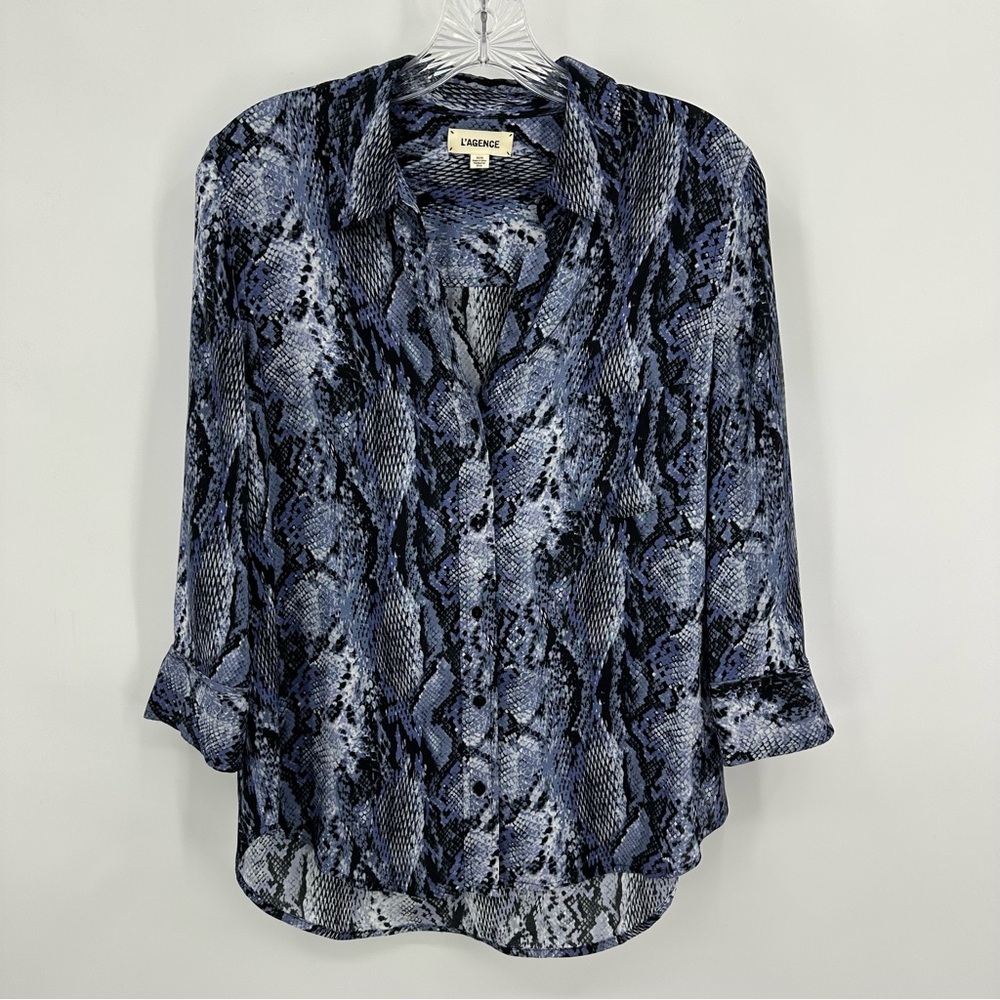 L’Agence Ryan Snakeskin Print Blouse Blue Black Size M